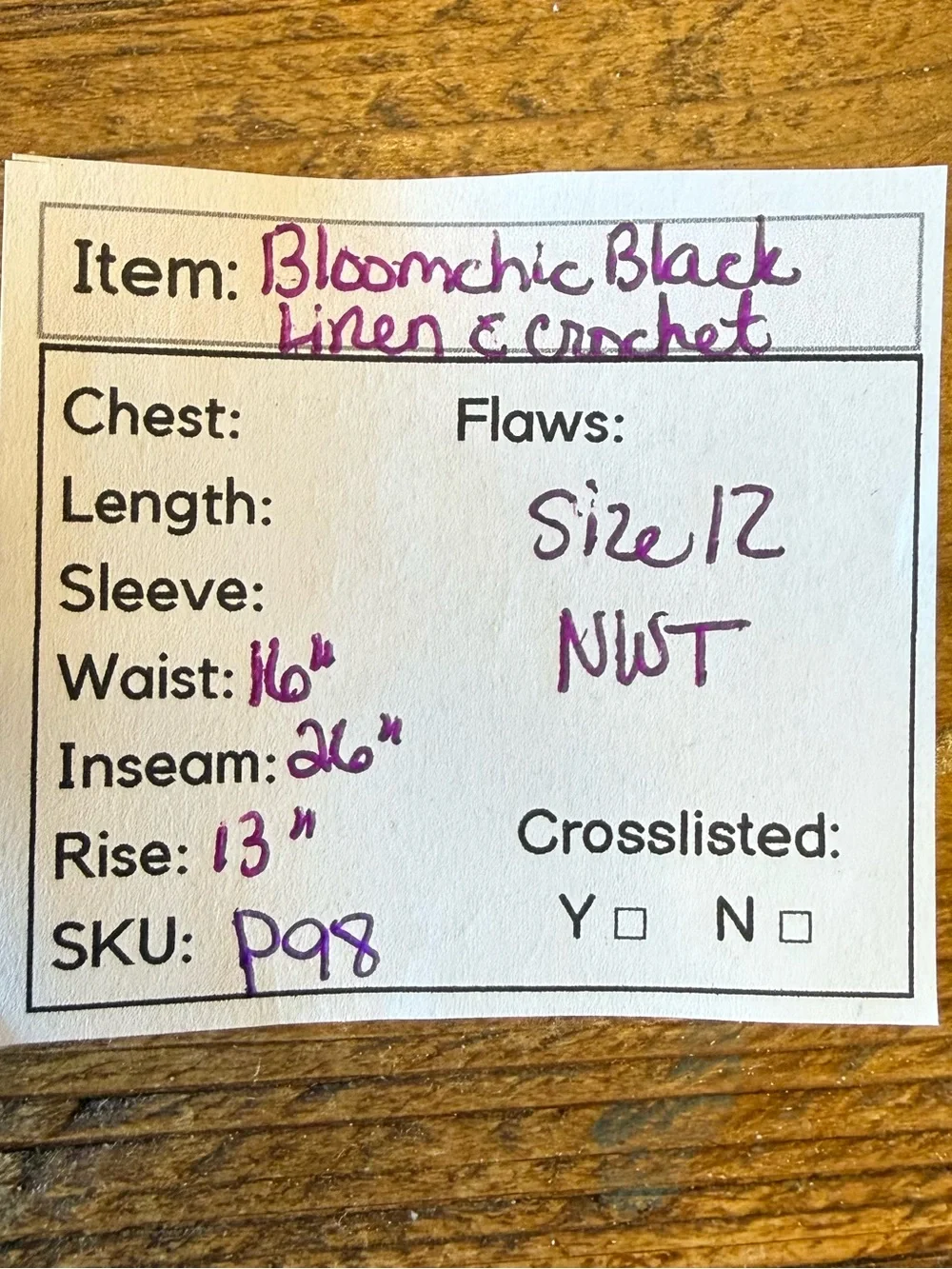 P98 - BloomChic Black Wide Leg Pants with Multicolor Crochet Trim